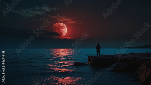 AI-Generated Wallpaper of a Man Standing on the Shore