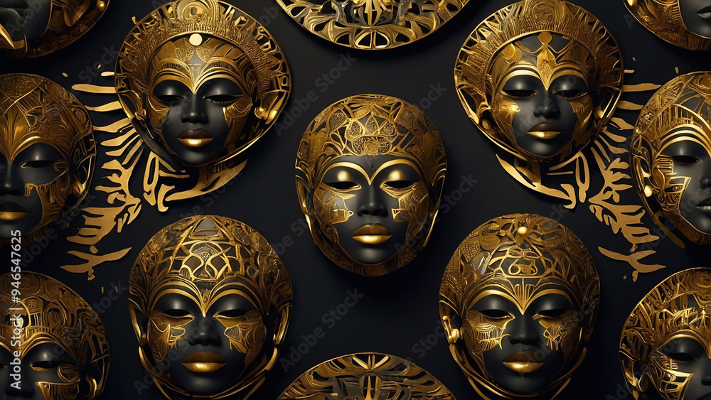 AI-Generated Afrocentric Art with Gold Patterns on a Black Background AI-Generated Afrocentric Art with Gold Patterns on a Black Background