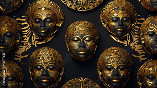 AI-Generated Afrocentric Art with Gold Patterns on a Black Background