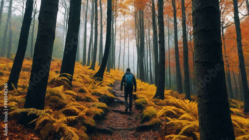 AI-Generated Drawing of a Man Hiking Through the Woods