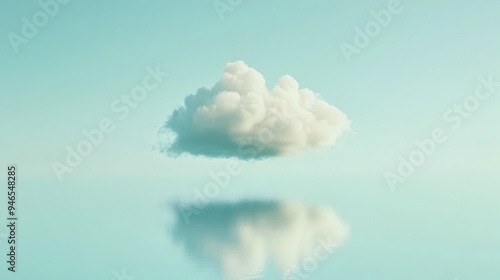 A conceptual image depicting a single cloud floating in a vast clear sky with subtle patterns forming in the vapor creating a serene and tranquil atmosphere with ample copy space photo