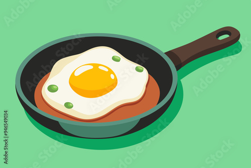 Fried egg in a frying pan, watercolor clipart illustration with isolated background