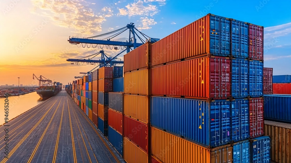 Fototapeta premium Cargo Containers at Sunset.