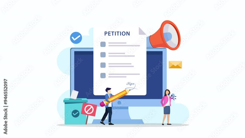 Petition form concept. People signing and spreading petition or complaint. 2d video animation 4k clip Petition form concept. People signing and spreading petition or complaint. 2d video animation 4k clip