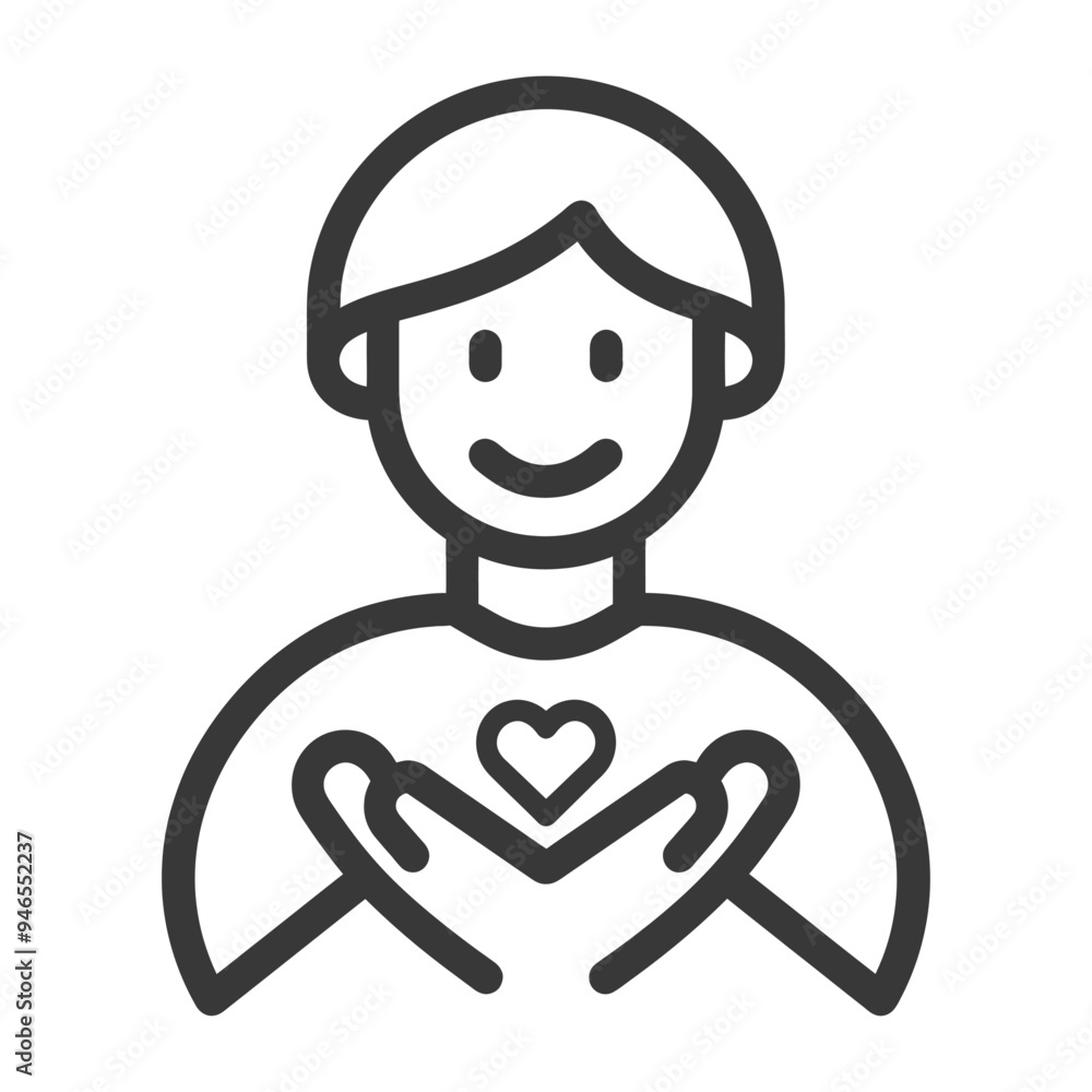 Line Art Illustration of a Person Holding a Heart in Their Hands Line Art Illustration of a Person Holding a Heart in Their Hands
