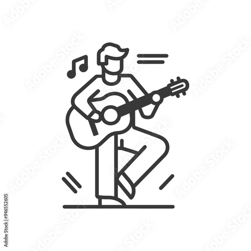 Line Art Illustration of a Person Playing Guitar