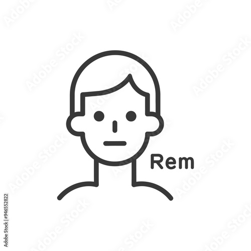 Line Art Illustration of a Persons Head and Shoulders with the Word Rem Below