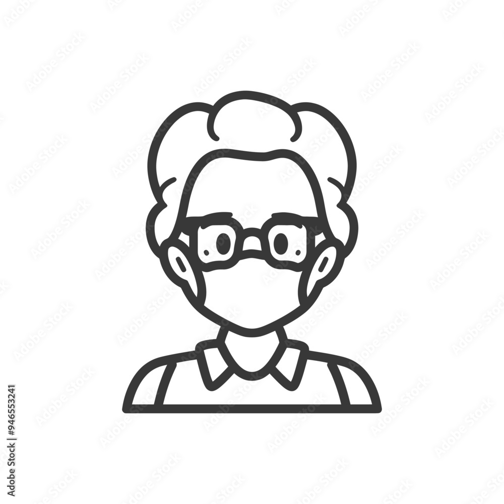 Line Art Illustration of a Person Wearing a Face Mask and Glasses Line Art Illustration of a Person Wearing a Face Mask and Glasses