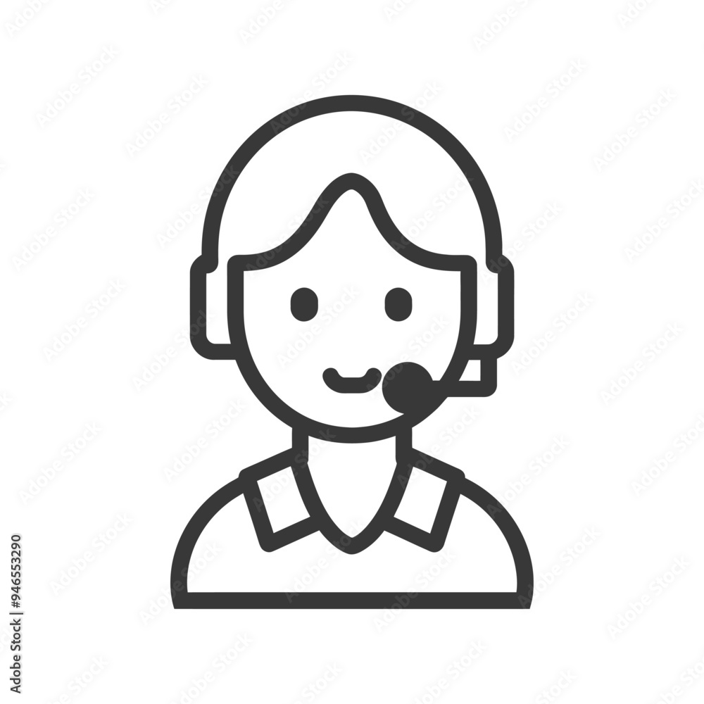 Line art illustration of a person wearing a headset Line art illustration of a person wearing a headset