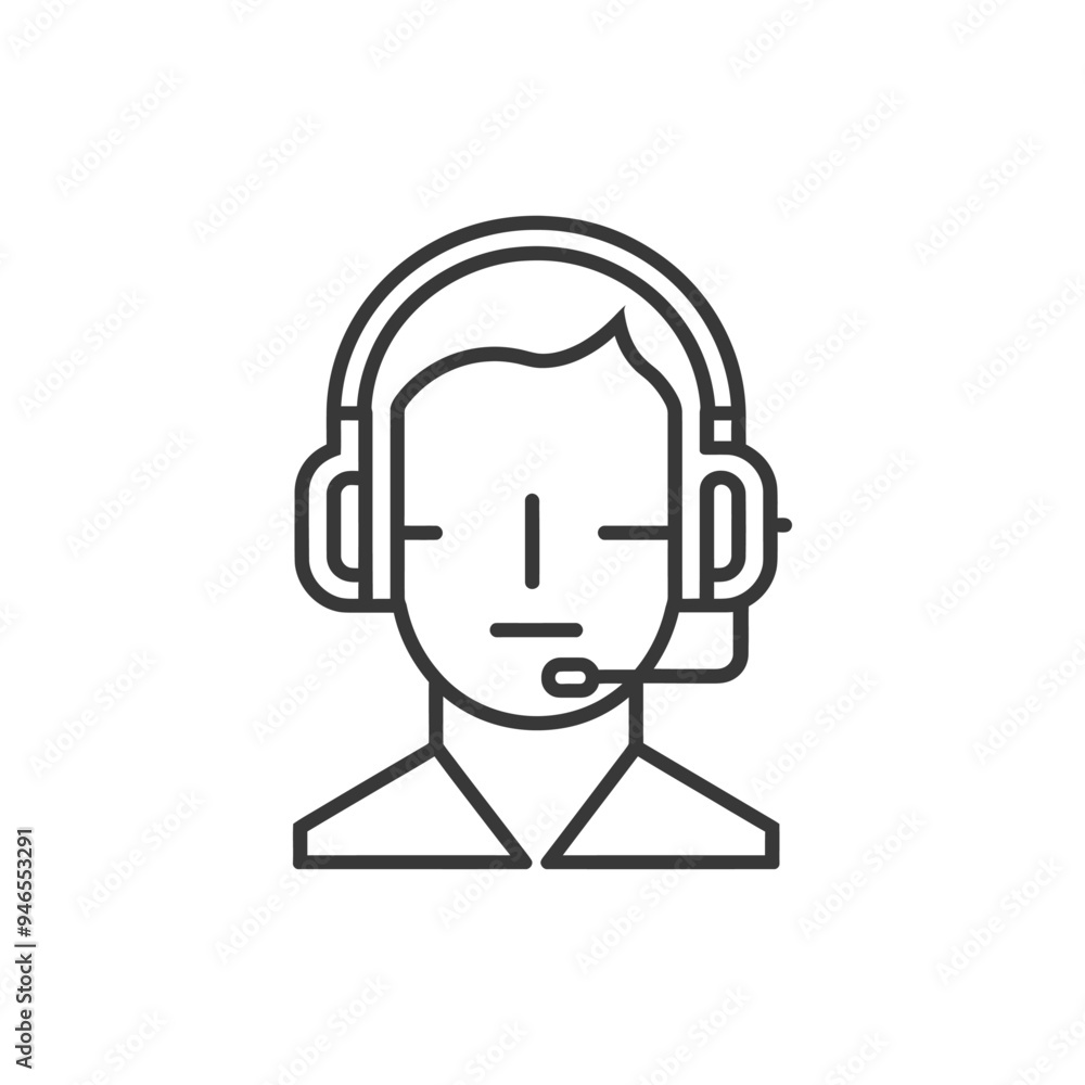 Line art illustration of a person wearing a headset Line art illustration of a person wearing a headset