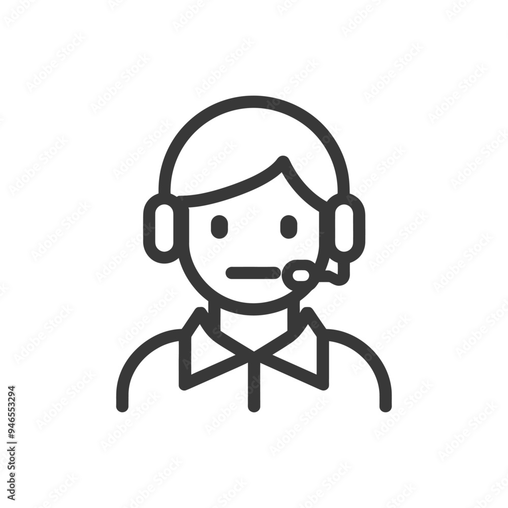 Line art illustration of a person wearing a headset Line art illustration of a person wearing a headset