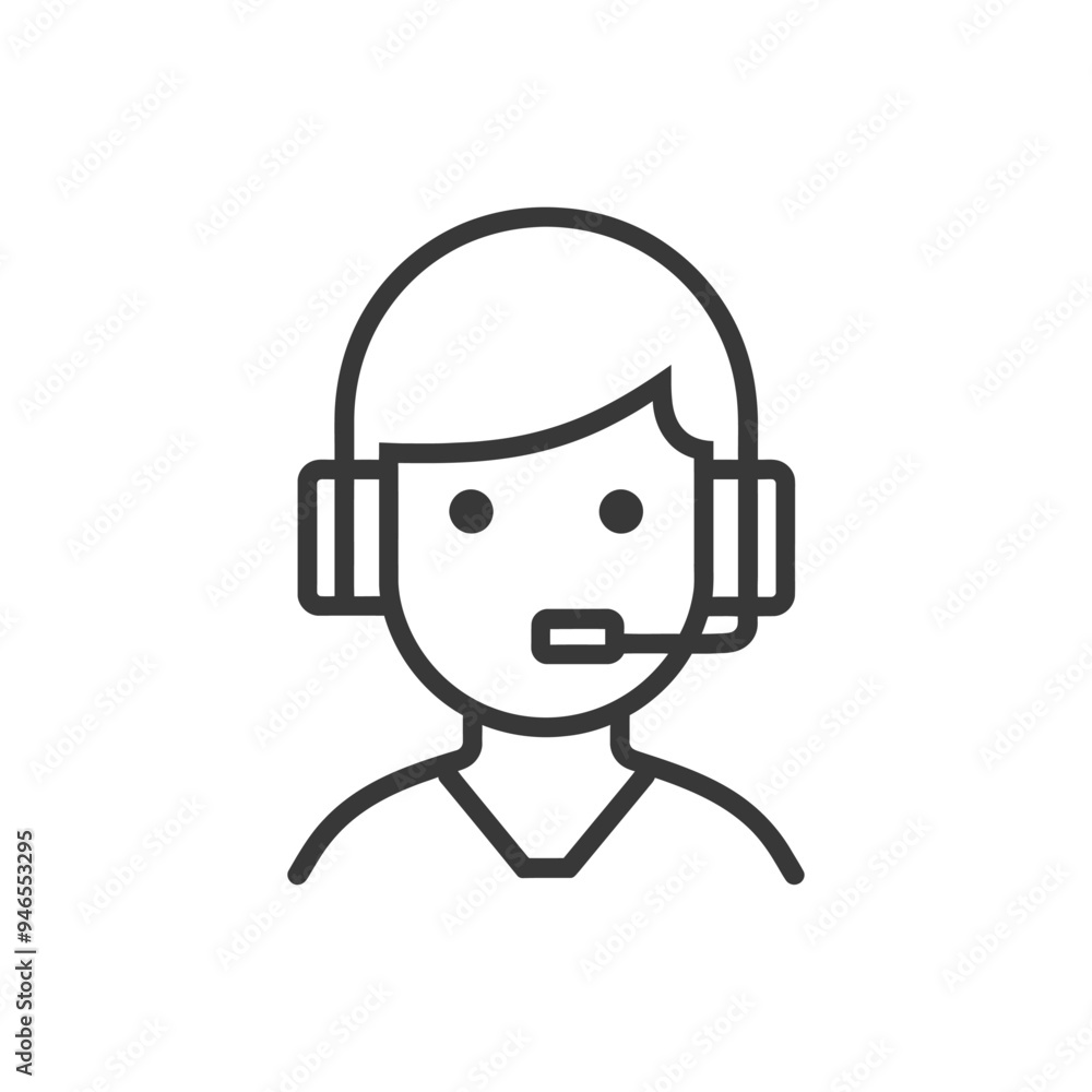 Line art illustration of a person wearing a headset Line art illustration of a person wearing a headset