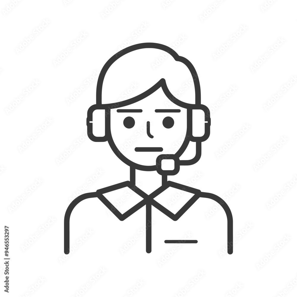 Line art illustration of a person wearing a headset Line art illustration of a person wearing a headset