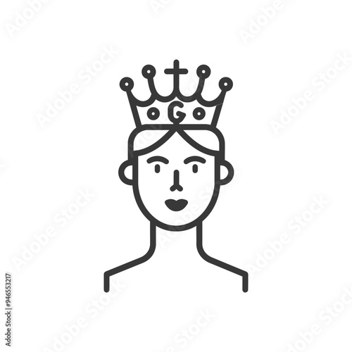 Line Art Illustration of a Person Wearing a Crown with a G on It