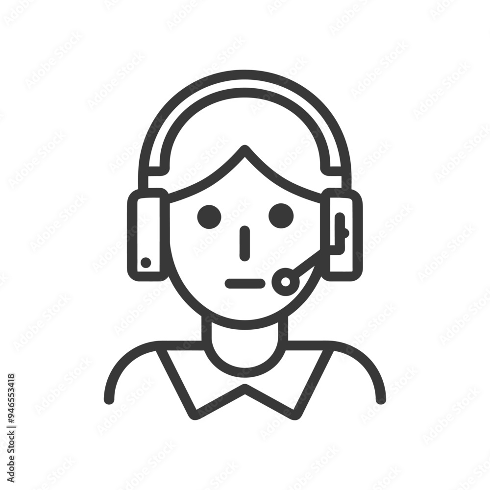 Line Art Illustration of a Person Wearing Headphones and a Microphone Line Art Illustration of a Person Wearing Headphones and a Microphone