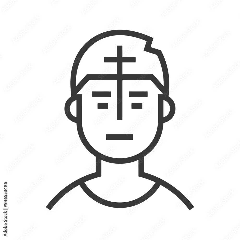 Line art illustration of a person with a cross on their forehead Line art illustration of a person with a cross on their forehead
