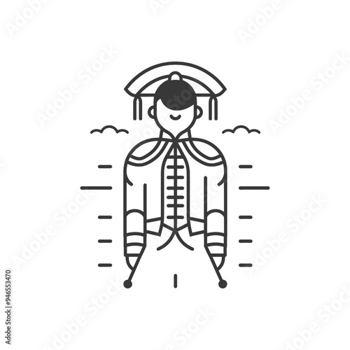 Line Art Illustration of a Person Wearing Traditional Chinese Clothing