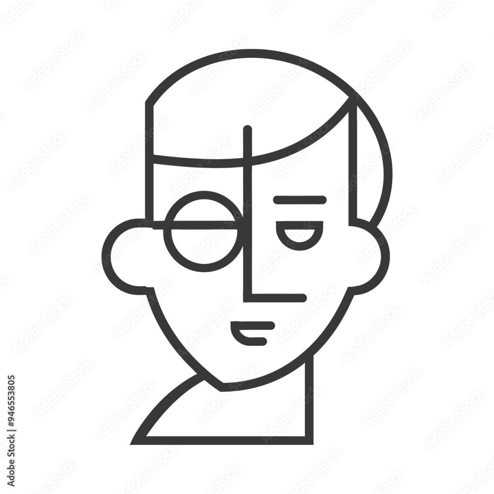 Line Art Illustration of a Person with One Eye Covered Line Art Illustration of a Person with One Eye Covered