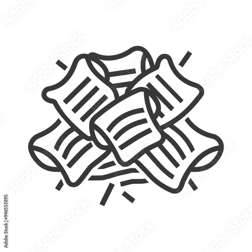 Line art illustration of a pile of crumpled papers