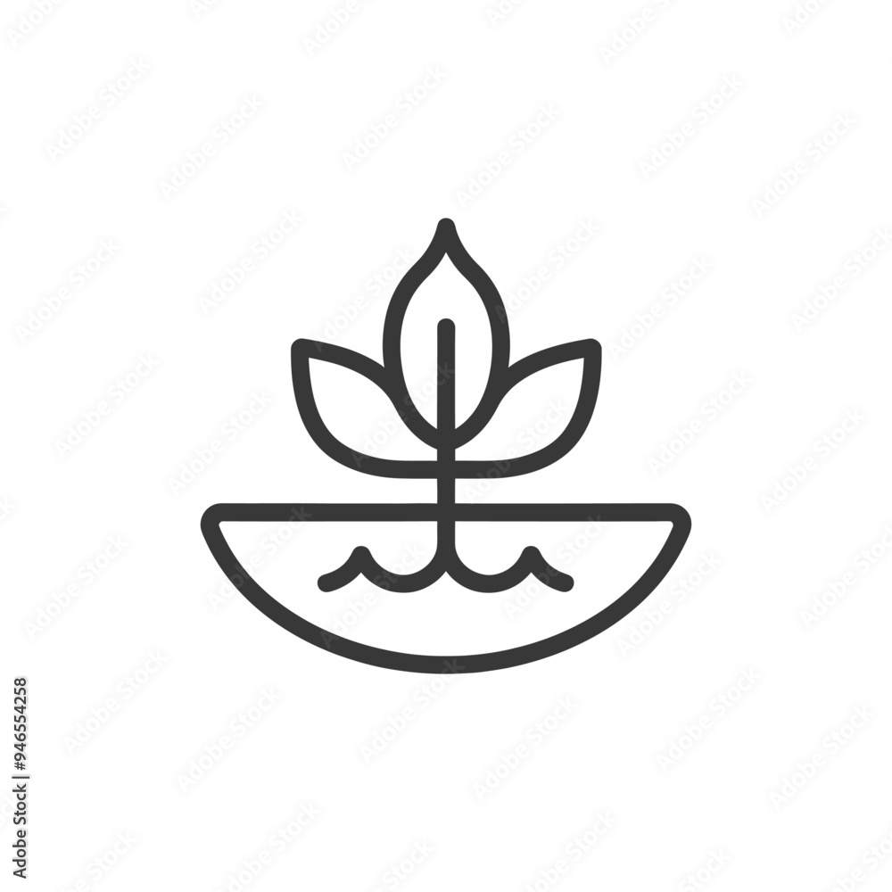 Line art illustration of a plant with roots emerging from soil Line art illustration of a plant with roots emerging from soil