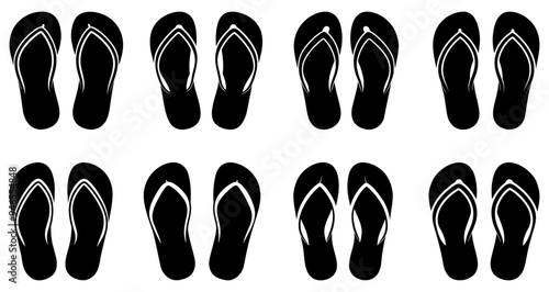 Flip flop icons set. Black flip flop icon isolated on white background. Vector illustration
