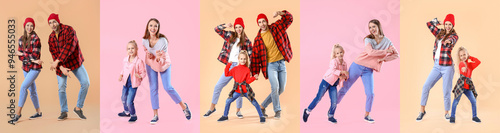 Set of dancing parents and ...