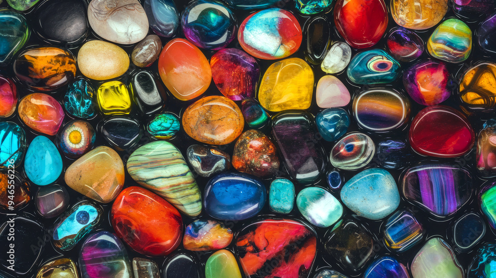 Closeup of a colorful arrangement of polished stones. Closeup of a colorful arrangement of polished stones.