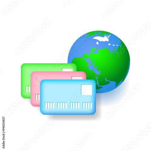 Stack of credit cards and Planet Earth