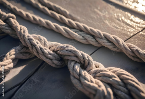 Concept photo of a sailor's knot made of straw rope