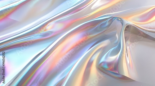 Wallpaper Mural Shimmering fabric with a vibrant iridescent effect lies smoothly, capturing light and displaying a spectrum of colors in a well-lit creative workspace Torontodigital.ca