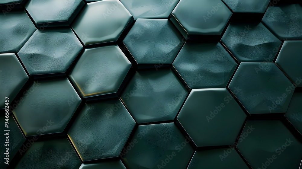 Striking Metallic Hexagon on Dark Green Backdrop with Polished Edges and Dramatic Lighting Striking Metallic Hexagon on Dark Green Backdrop with Polished Edges and Dramatic Lighting