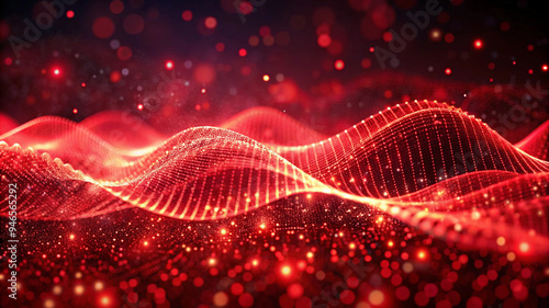 Abstract red wave background illuminated with lights, symbolizing the fusion of technology and digital animation.