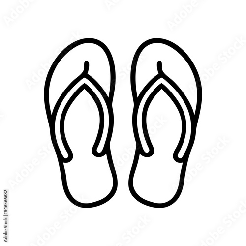Flip flop icon. Black linear flip flop icon isolated on white background. Vector illustration