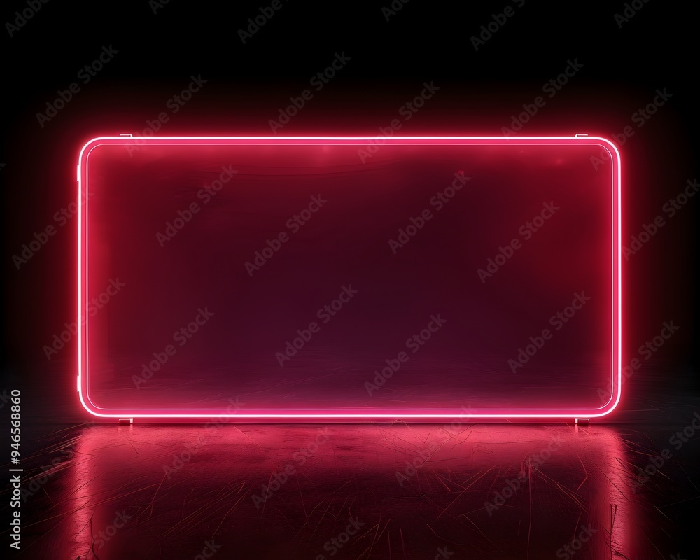 Sleek and Modern Neon Red Rectangular Frame on Black Background for Product Display Sleek and Modern Neon Red Rectangular Frame on Black Background for Product Display