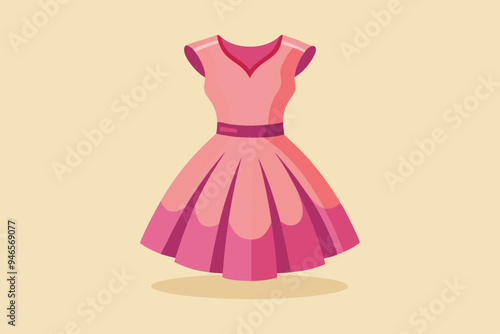 Pink dress watercolor clipart illustration with isolated background 