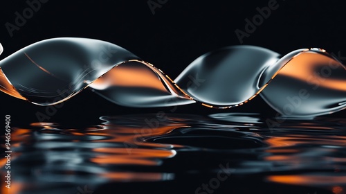 Abstract Liquid Form with Orange and Blue Reflections