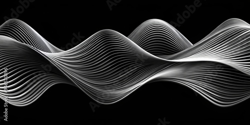 Abstract 3D Wave of Silver Stripes Against a Black Background, 3D rendering, abstract background , silver stripes photo