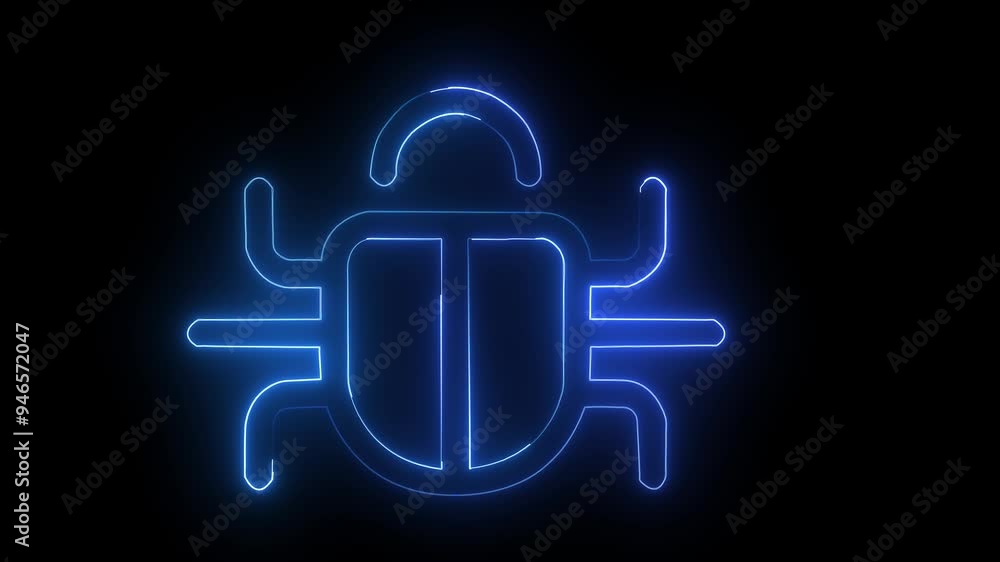 Neon bug icon neon color glowing animation black background Neon bug icon neon color glowing animation black background