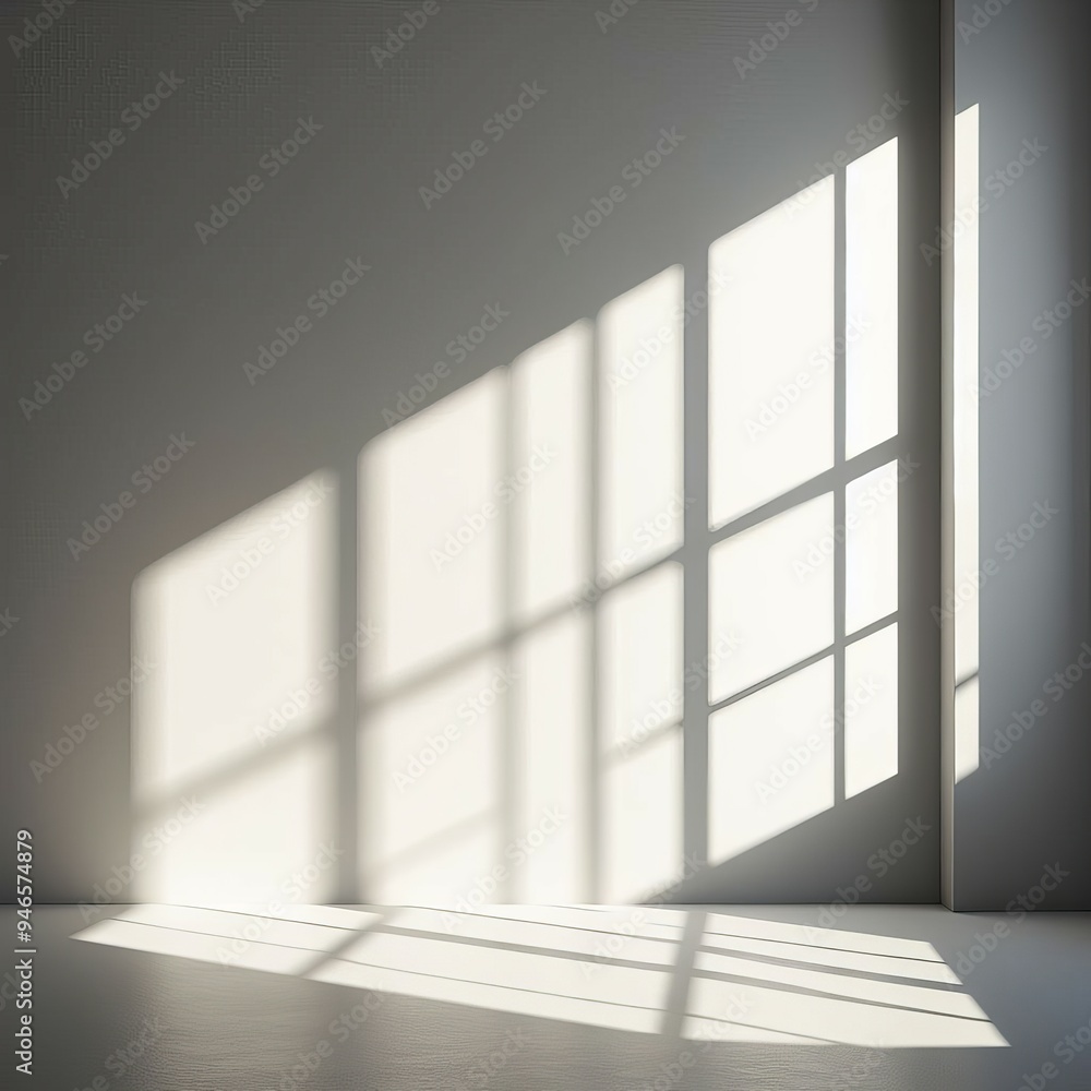 Diagonal window shadow casted by sunlight on white wall. Diagonal window shadow casted by sunlight on white wall.