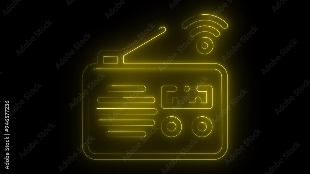 Digital fm radio wave neon color animation. fm Radio on world map 4k video black background Digital fm radio wave neon color animation. fm Radio on world map 4k video black background
