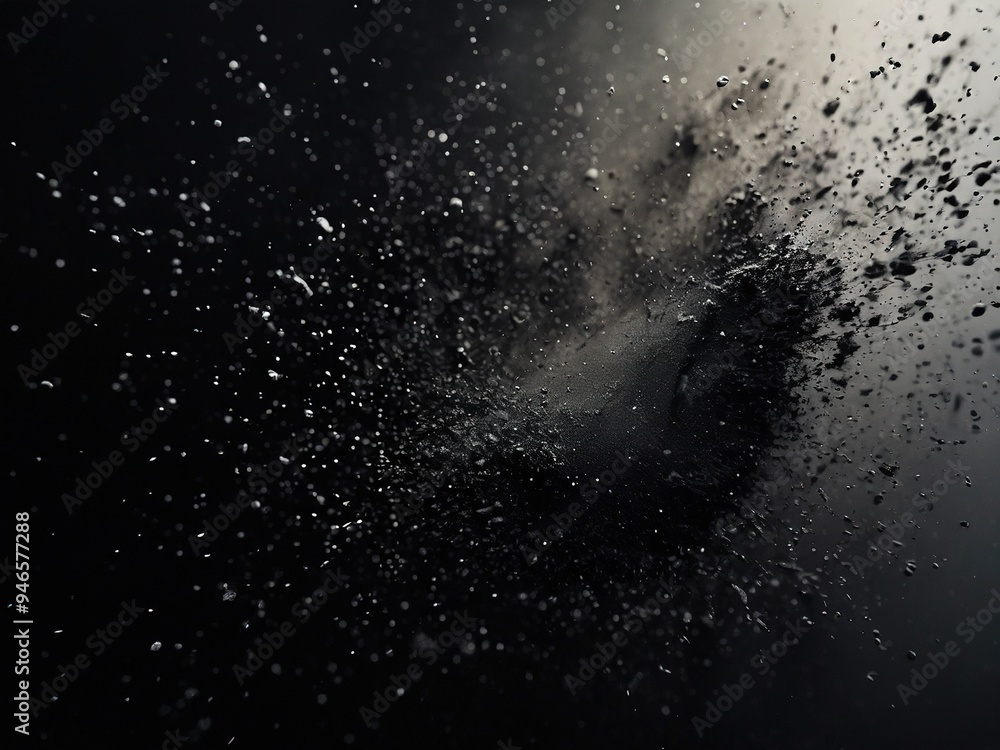 Fototapeta premium Abstract black dust explosion on a dark background.