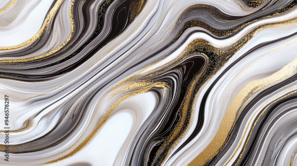 A collection of abstract wall tiles with swirling, marbled patterns in shades of gray, white, and gold A collection of abstract wall tiles with swirling, marbled patterns in shades of gray, white, and gold