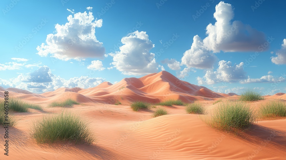 Fototapeta premium A beautiful desert landscape under the daylight with a clean, blue summer sky.