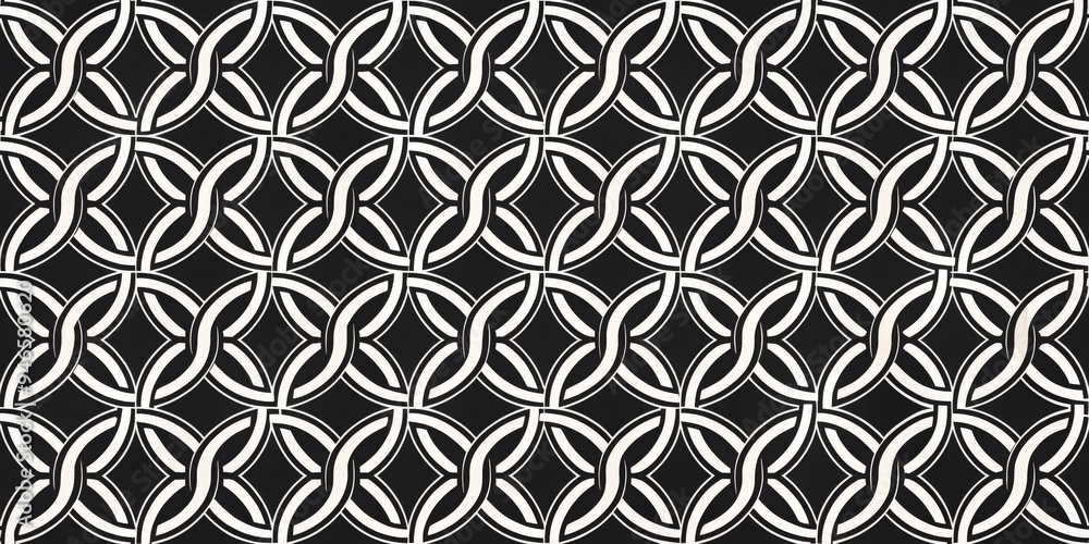 Fototapeta premium Interlocking Circles A Black and White Geometric Pattern, abstract ,pattern, geometric