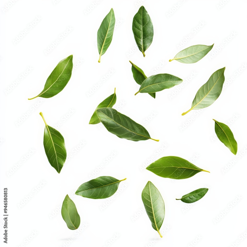 Green Leaves Floating in the Air. Green Leaves Floating in the Air.
