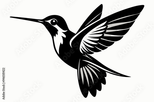  Hummingbird silhouette vector, Flying bird illustration