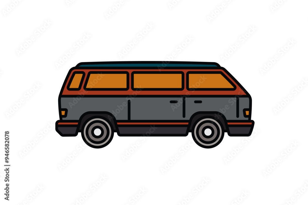 Original vector illustration. An old travel van. A contour icon. Original vector illustration. An old travel van. A contour icon.