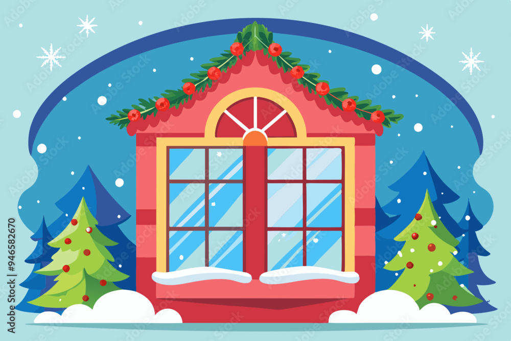 Christmas window watercolor clipart illustration with isolated background.
Christmas window watercolor clipart illustration with isolated background.