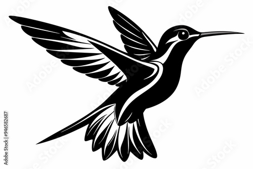 Hummingbird silhouette vector, Flying bird illustration