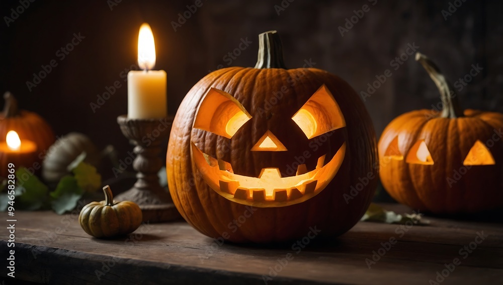 Pumpkin with Carved Smile and Candle Pumpkin with Carved Smile and Candle